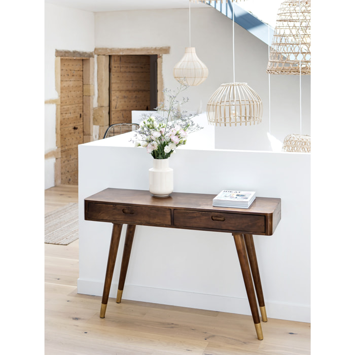 Console en bois massif 2 tiroirs et détails dorés - Colombo