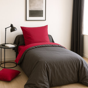 Parure housse de couette 100% coton bicolore - fushia et anthracite