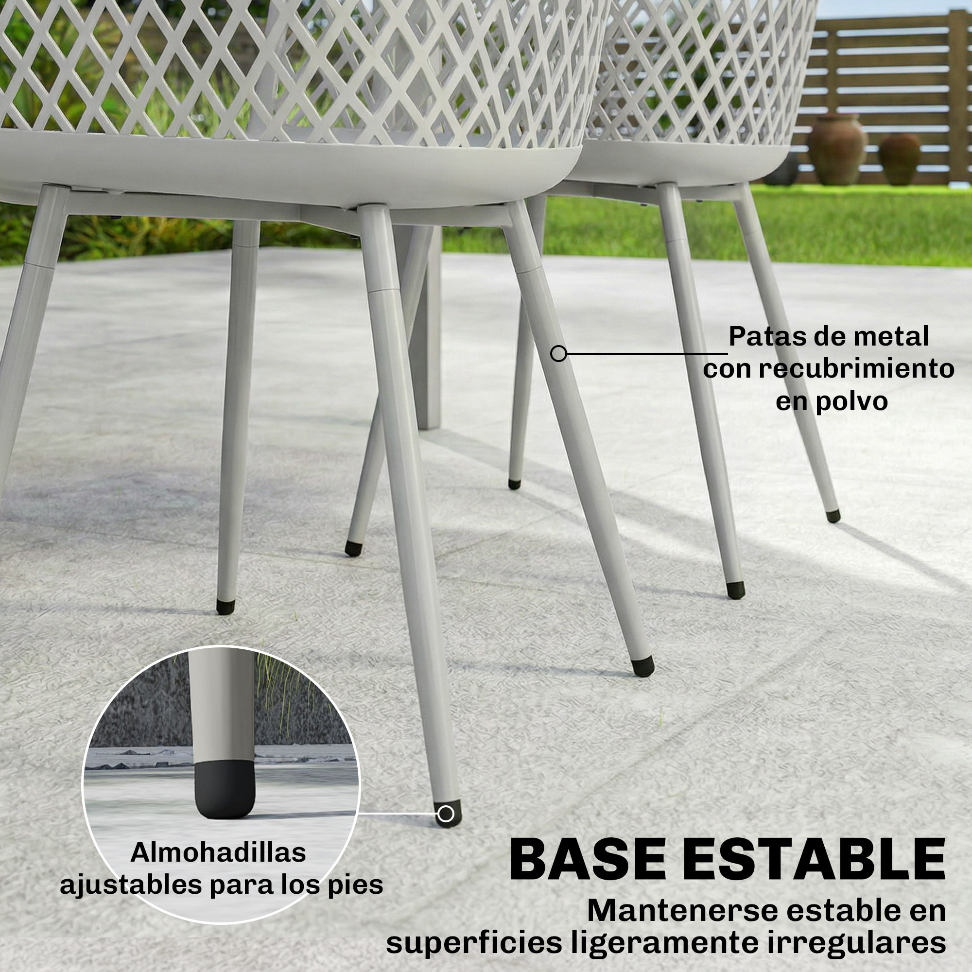 Juego de 4 Sillas de Jardín Exterior, Sillas Terraza Exterior con Respaldo Diamante, Asiento de PP Anti-UV, Reposabrazos y Patas Metálicas, para Terraza, Balcón, 56x51x84 cm, Gris