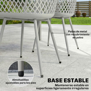 Juego de 4 Sillas de Jardín Exterior, Sillas Terraza Exterior con Respaldo Diamante, Asiento de PP Anti-UV, Reposabrazos y Patas Metálicas, para Terraza, Balcón, 56x51x84 cm, Gris