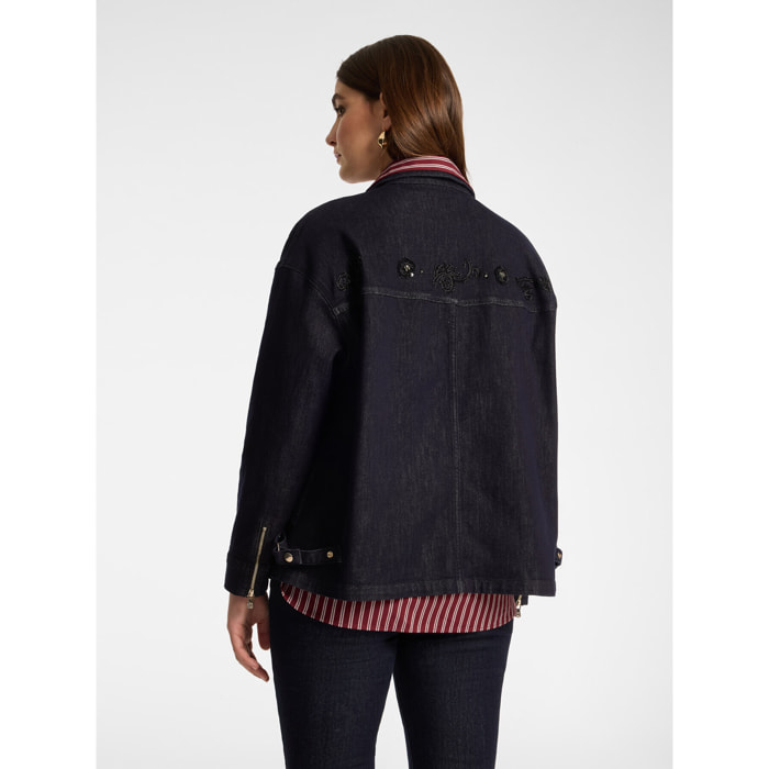 Elena Mirò - Giacca destrutturata in denim ricamata - Blu