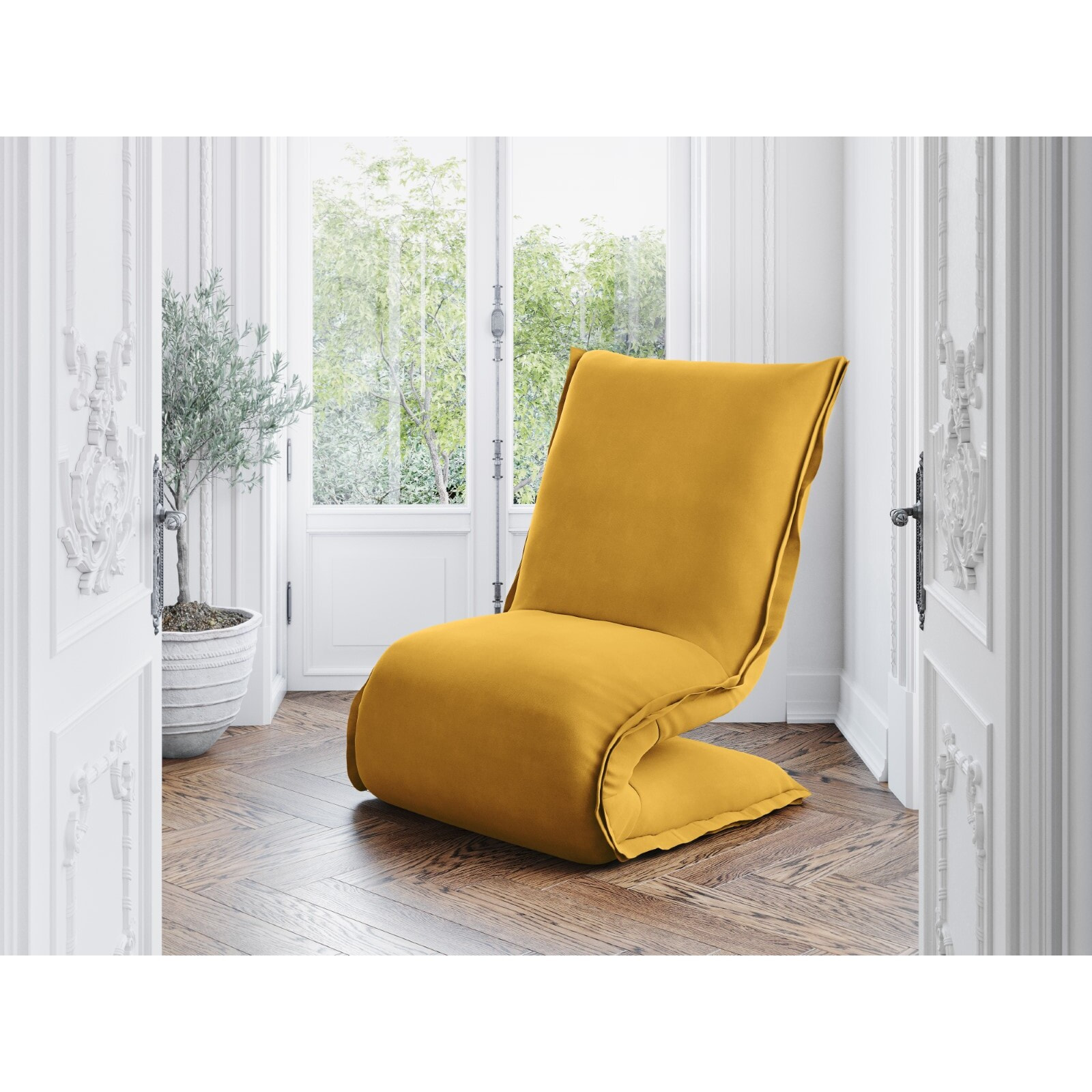 Fauteuil "Adeline" en velours jaune