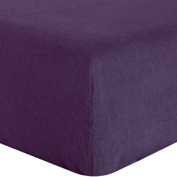 Drap Housse - Bonnet:40cm 100%lin LavÉ Prune