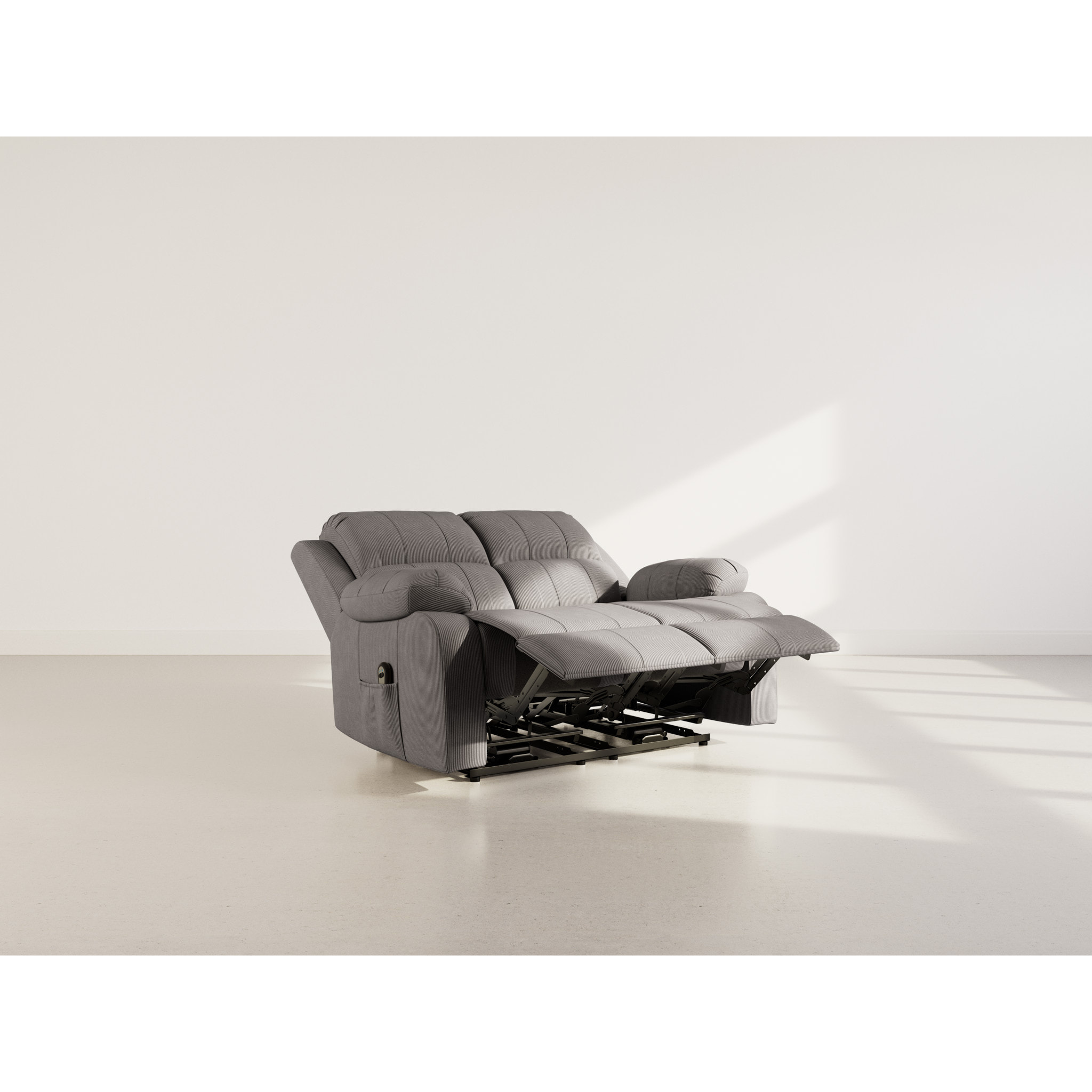 Armand - Canapé 2 places relax électrique en velours côtelé - Gris
