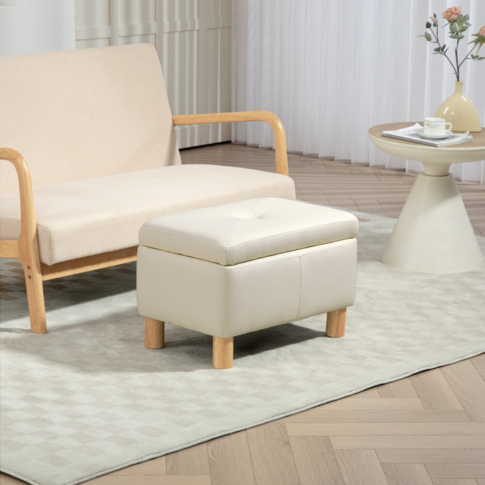 Baúl de Almacenaje para Dormitorio 33L Puff Almacenaje Tapizado en PU Banco de Almacenaje con Patas de Madera para Pasillo Salón 60x38x40 cm Crema