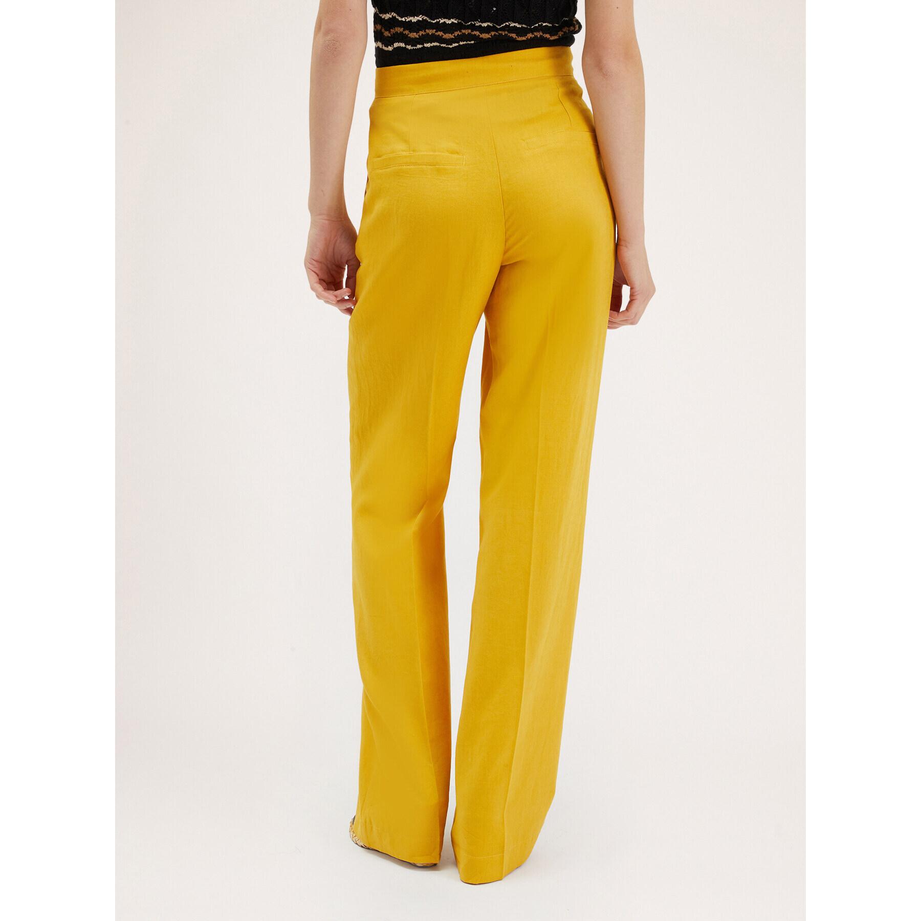 Motivi - Pantalón modelo palazzo en mezcla de lino - Amarillo