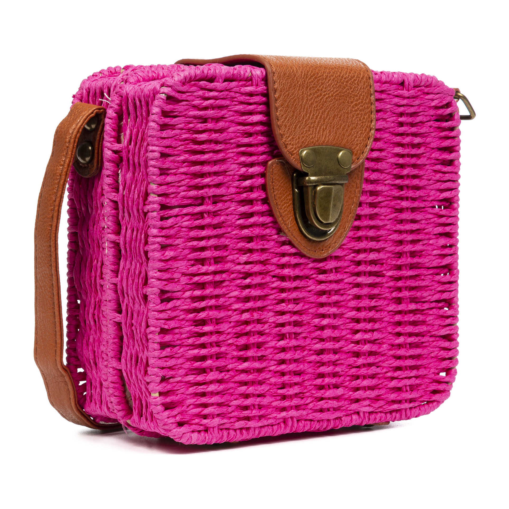 IRIA QUINTANA Borsa a tracolla da donna Empoli. Tessuto Paglia Pelle Sintetica PU 18x7x17 Cm. Colore rosa