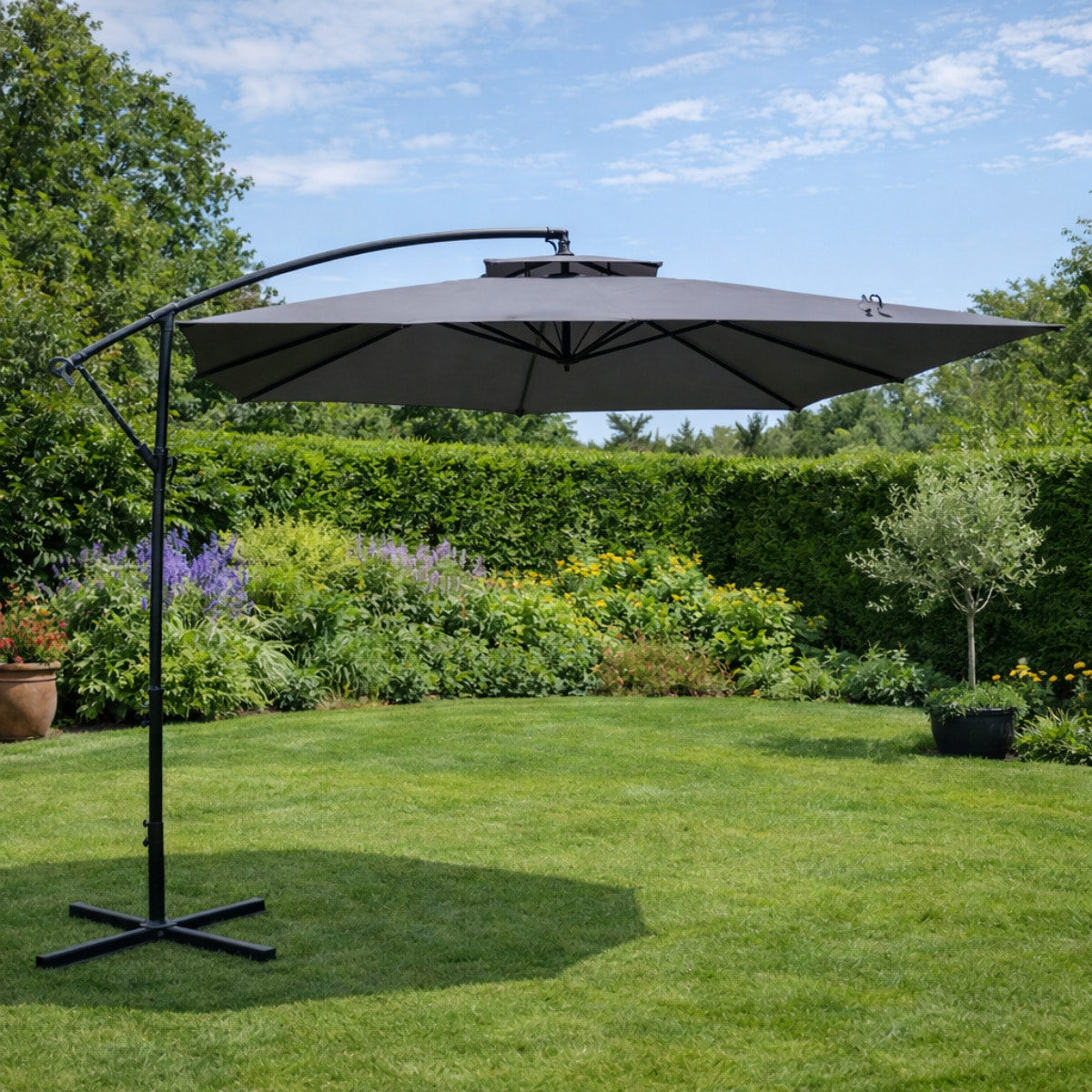 Parasol  gris déporté carré 3 x 3 m CORTO