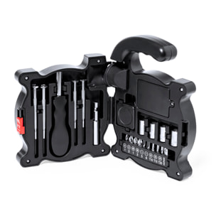 Set de herramientas Hancuk. Estuche de ABS con linterna de 4 LEDs incorporada, 21 accesorios y mango ergonómico.