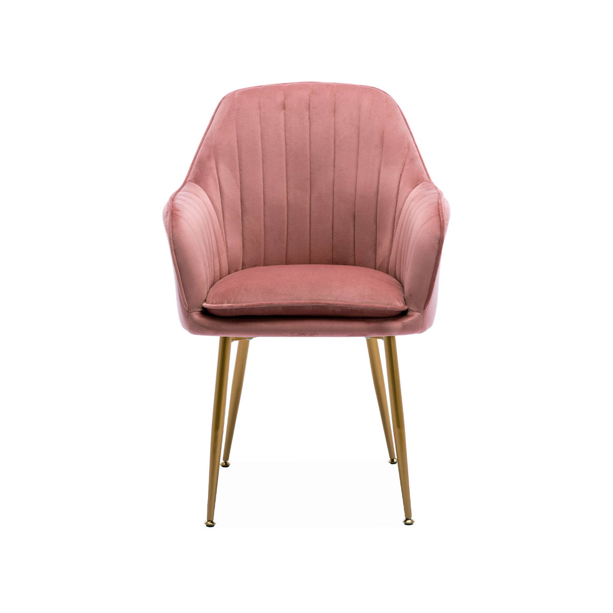 Lot de 4 fauteuils en velours vieux rose et pieds en métal noir. Shella L 57 x P 59 x H 84.5