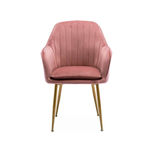 Lot de 4 fauteuils en velours vieux rose et pieds en métal noir. Shella L 57 x P 59 x H 84.5
