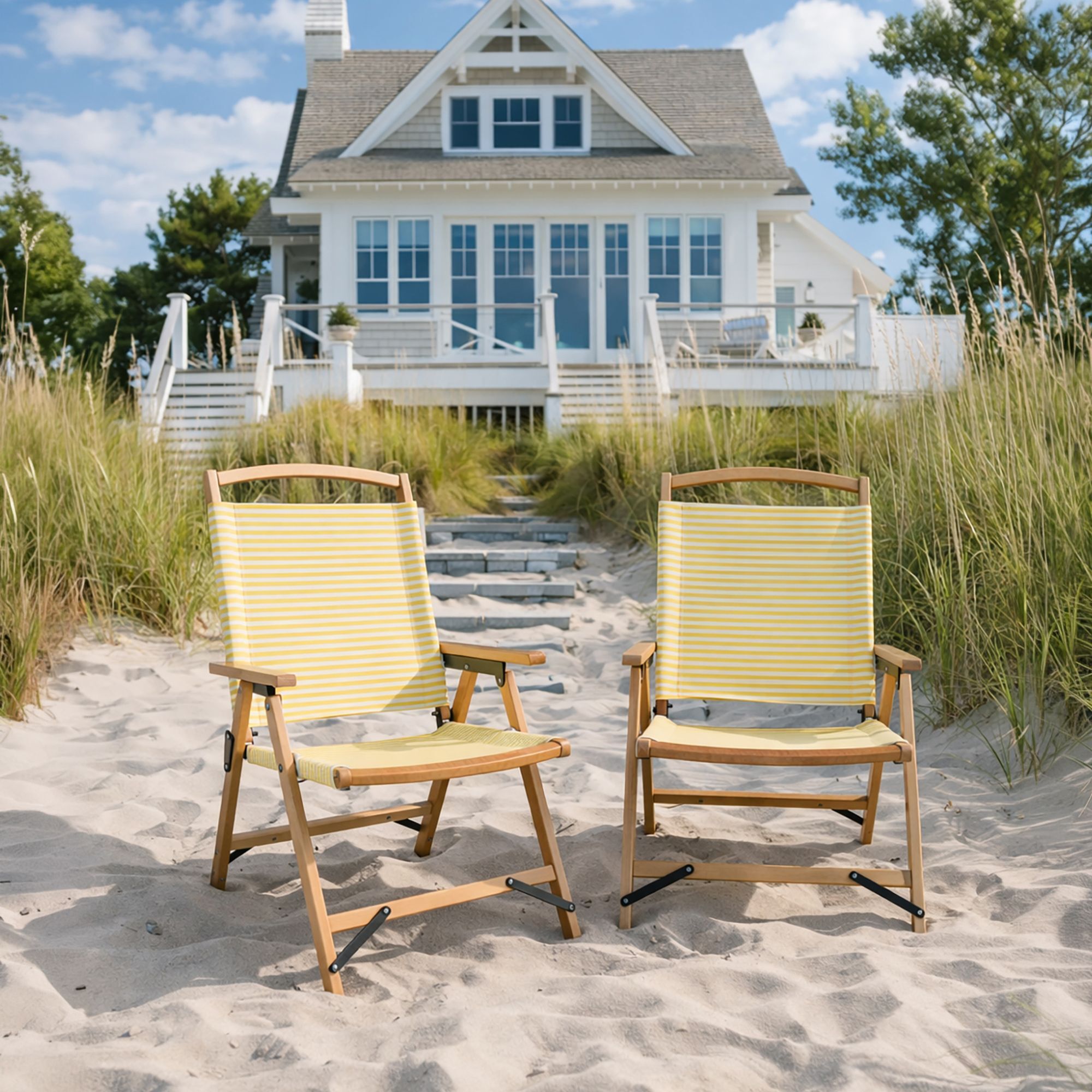Chaise de plage en toile jaune à rayures PLAYA