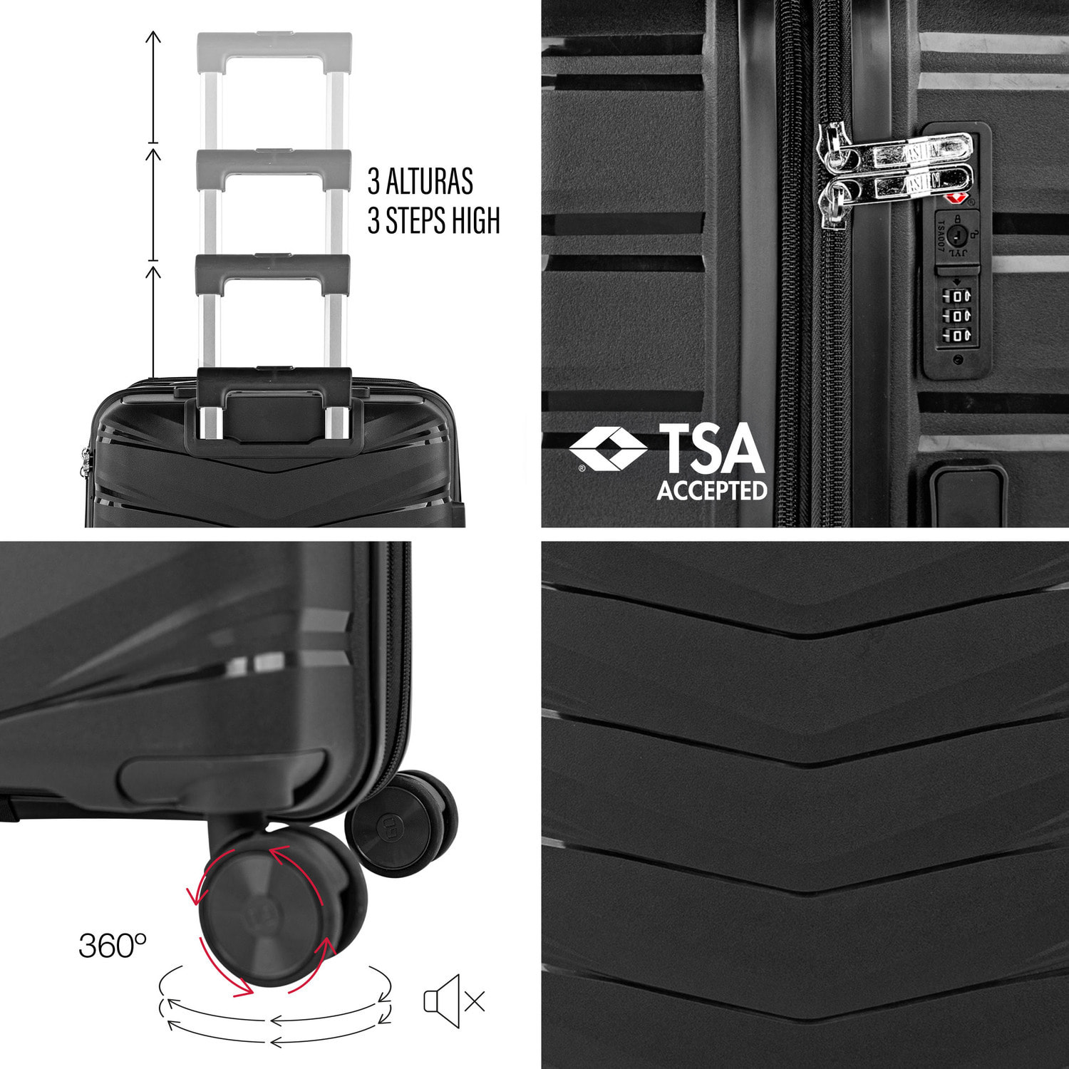 Juego De Maletas Rígidas Pp Jaslen Varese Negro