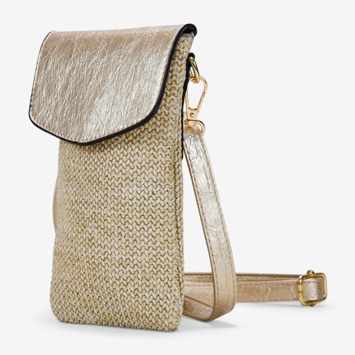Bolso para móvil dorado con solapa