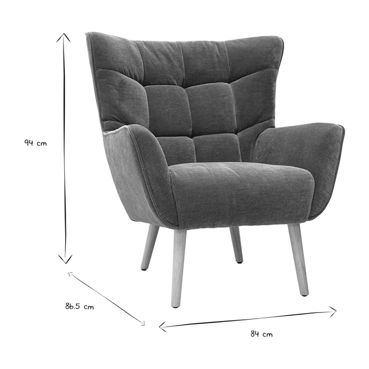 Fauteuil scandinave en tissu effet velours vert kaki et bois clair AVERY