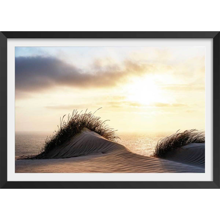 Poster dune au vent Affiche + cadre en bois - Noir