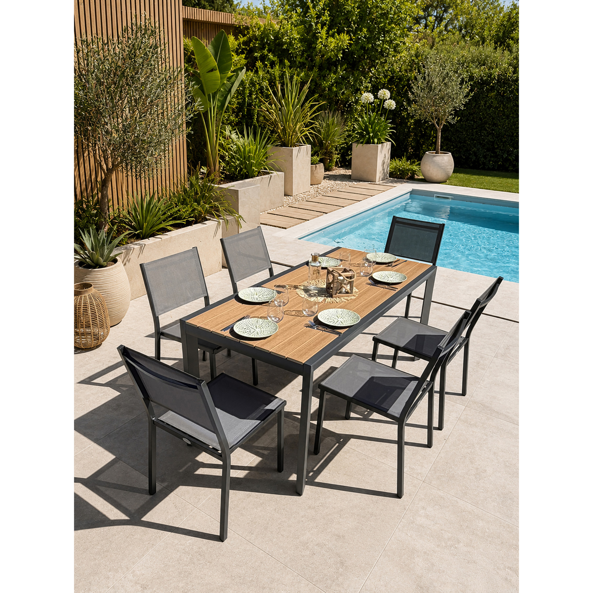 TONGA - Ensemble repas de jardin 6 places en alu