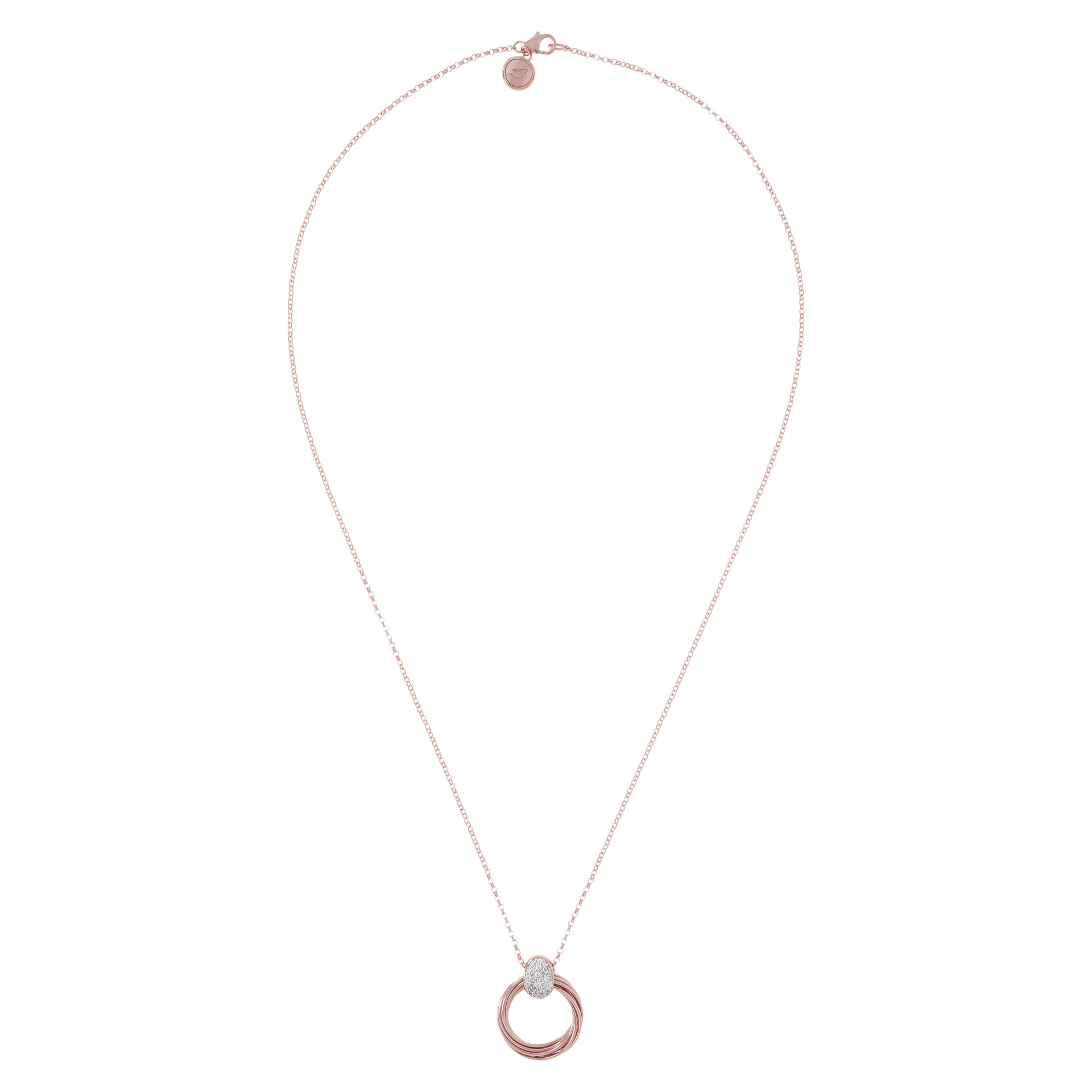 Collana Lunga Multicerchio pavé con Cubic Zirconia Placcato Oro Rosa 18kt