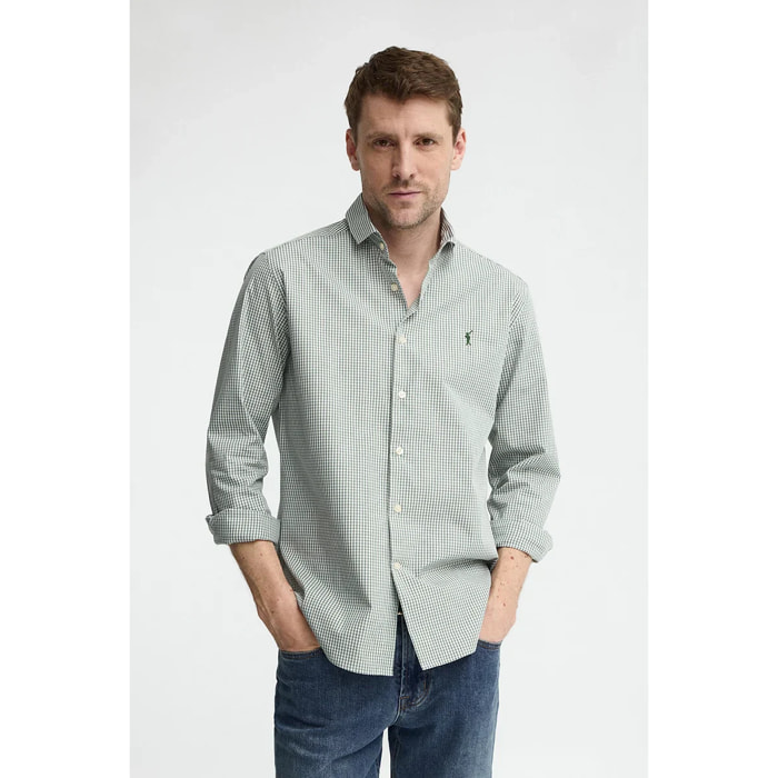 Camisa vichy verde de corte slim con logo Rigby Go