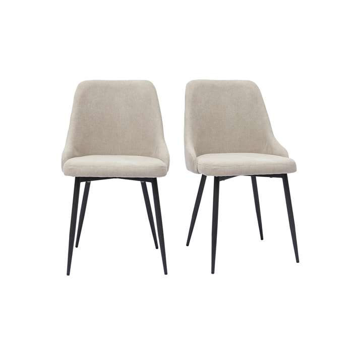 Chaises design en tissu effet velours beige naturel et métal noir (lot de 2) CULT