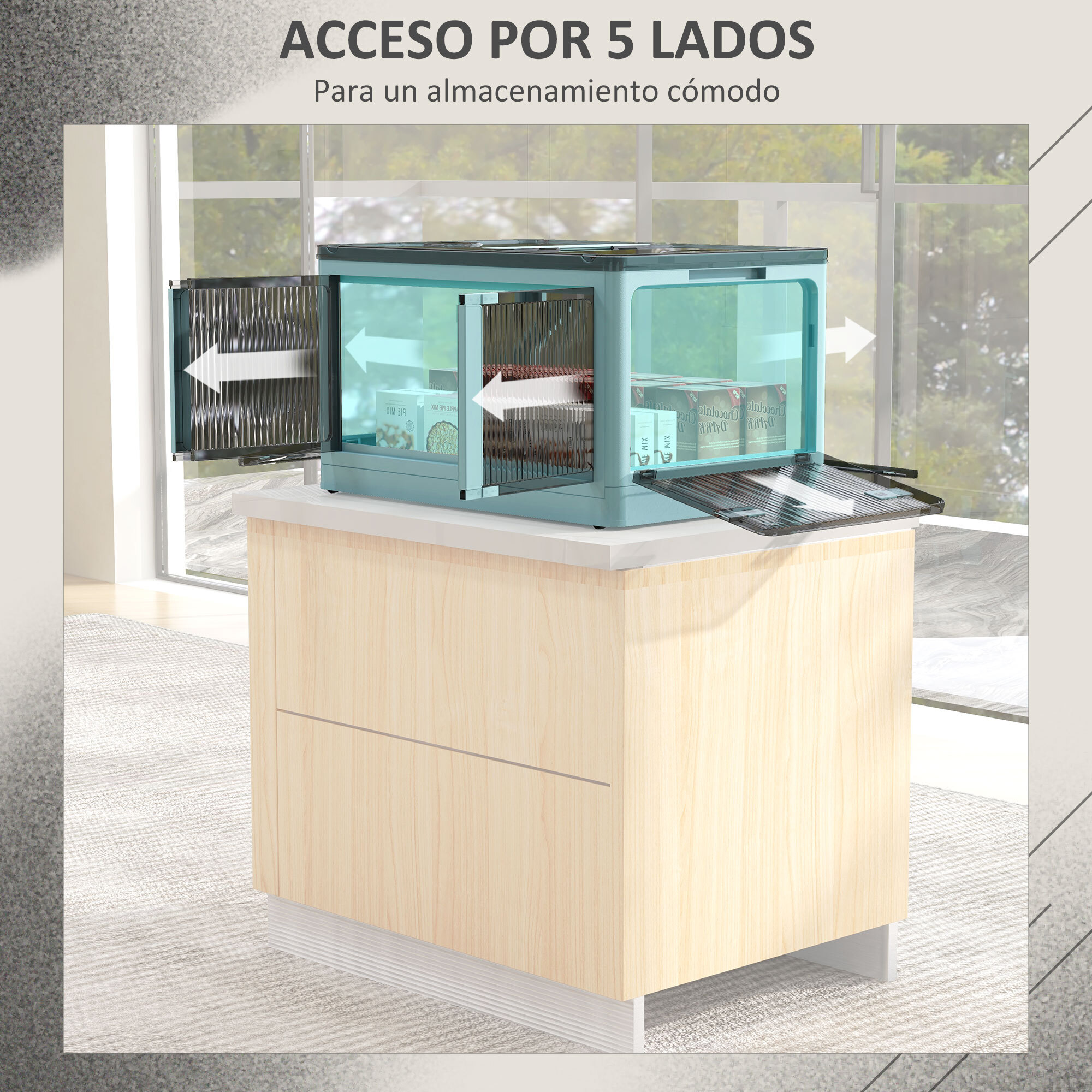 Caja de Almacenamiento Apilable con Tapa 69L Caja Organizadora Plegable con Ruedas Contenedor de Plástico con Acceso a 5 Lados 60x42x34 cm