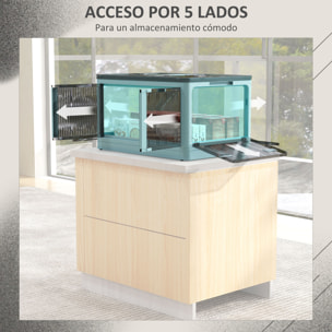 Caja de Almacenamiento Apilable con Tapa 69L Caja Organizadora Plegable con Ruedas Contenedor de Plástico con Acceso a 5 Lados 60x42x34 cm
