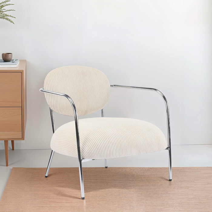 Fauteuil en velours côtelé et piètement chromé - LEON