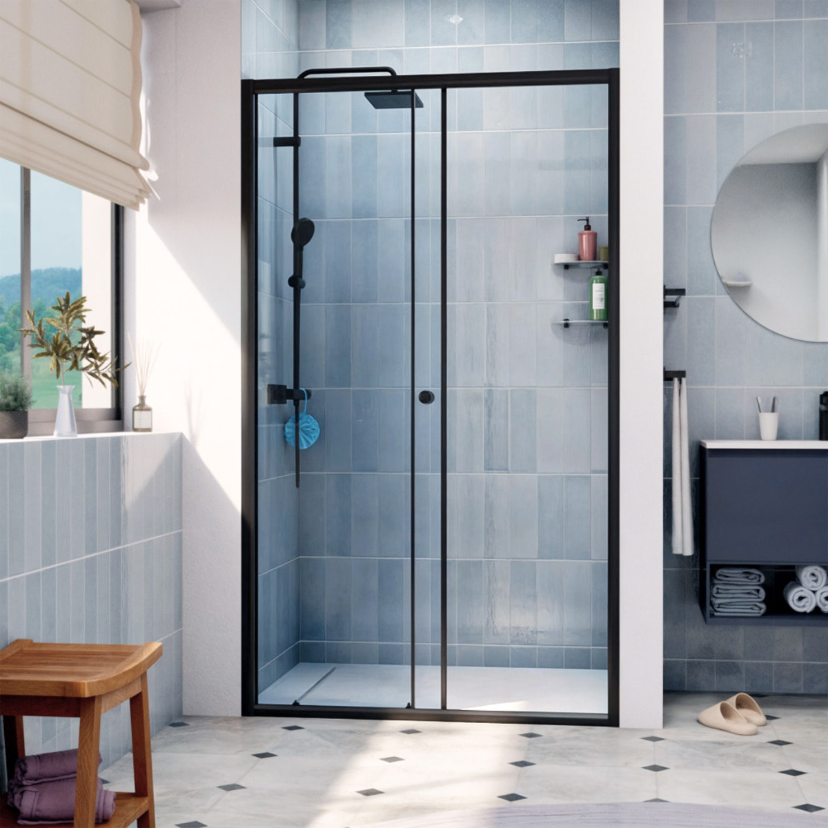 SAT PROJECT  Porte de douche 120x185cm coulissante avec profilé noir mat (SATPROMUD120CT)