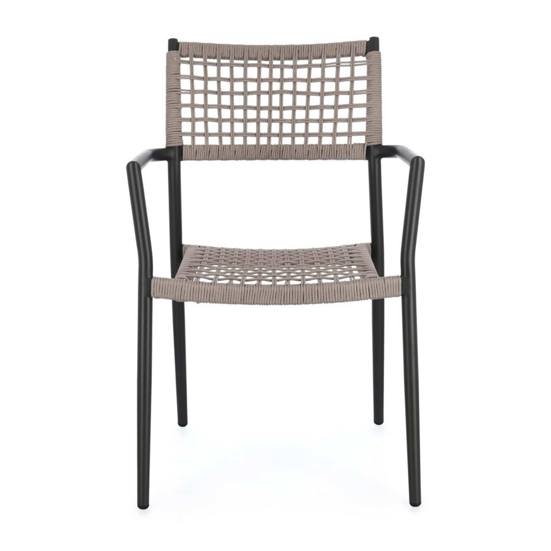 Set di 4 sedie con braccioli BLANES in alluminio antracite e corda beige