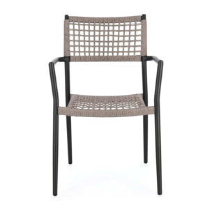 Set di 4 sedie con braccioli BLANES in alluminio antracite e corda beige