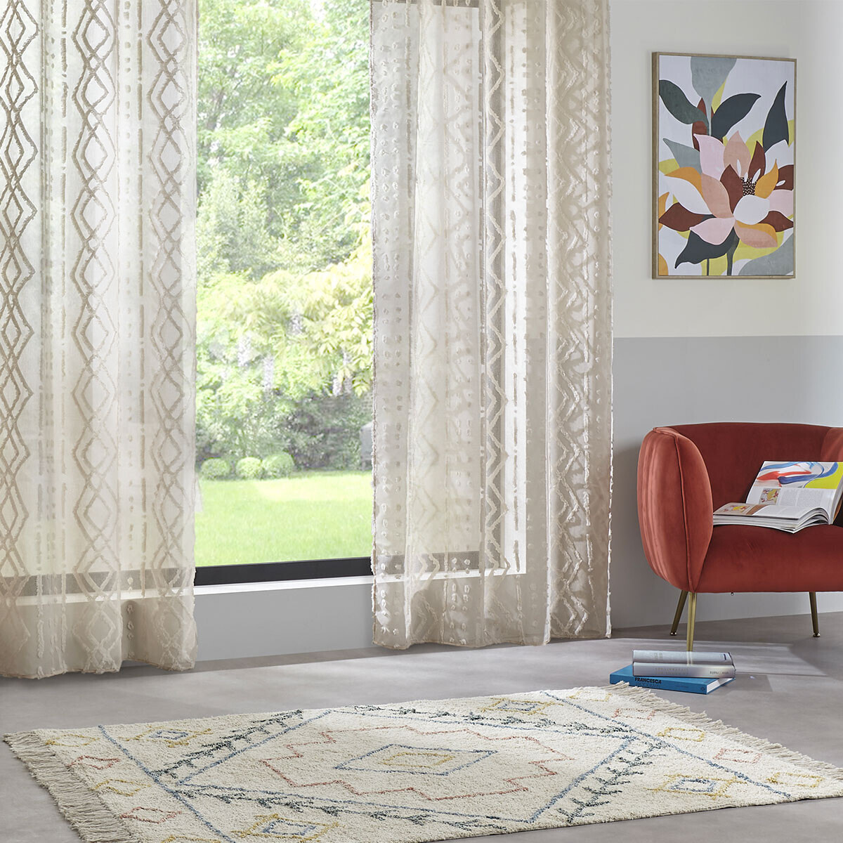 Voilage "Sama" - motifs jacquard - lin 140x240 cm