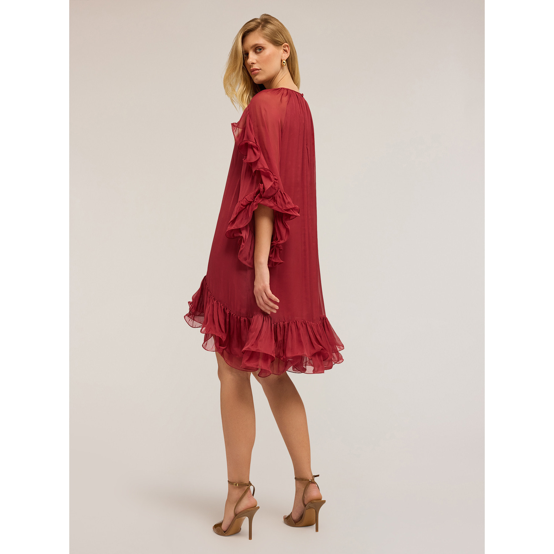 Motivi - Vestito corto con rouches - Bordeaux