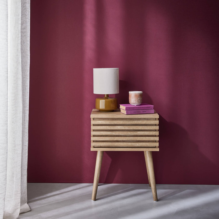 Table de chevet style scandinave décor bois avec tiroir rainuré et pieds compas