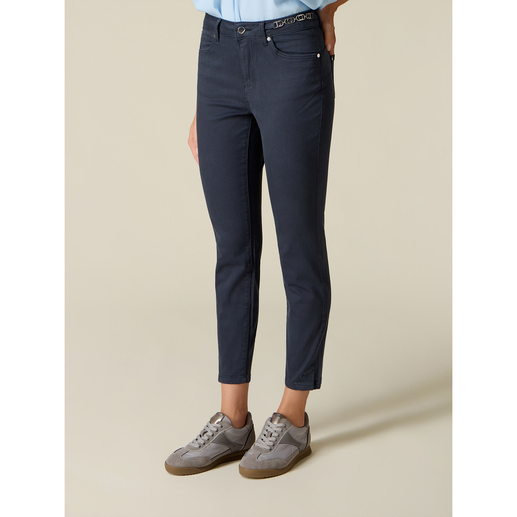 Oltre - Pantaloni skinny con catena metallica - Blu