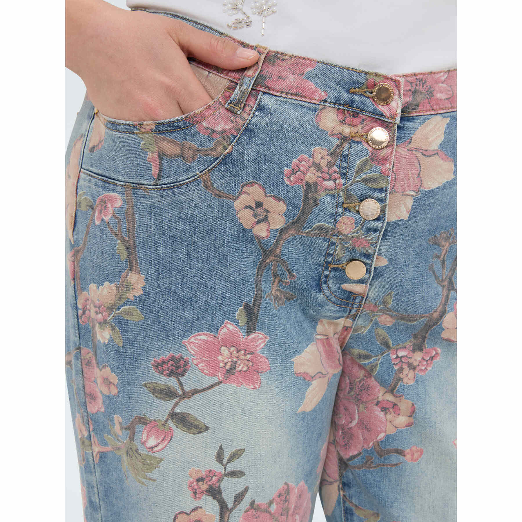 Fiorella Rubino - Jeans Barrell con stampa floreale - Azzurro