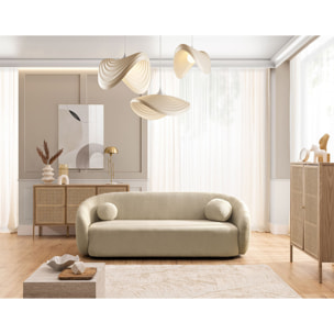 Flore - Canapé droit 3 places en tissu bouclette - Taupe