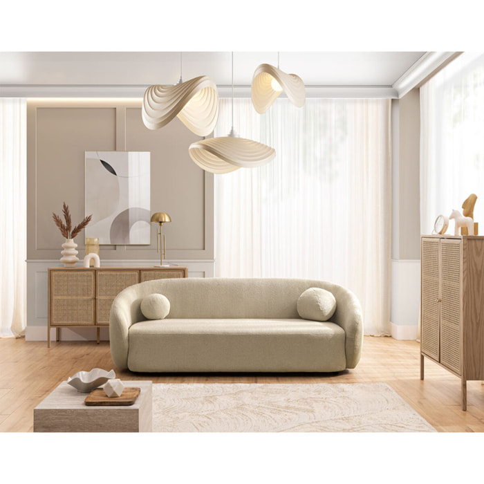 Flore - Canapé droit 3 places en tissu bouclette - Taupe