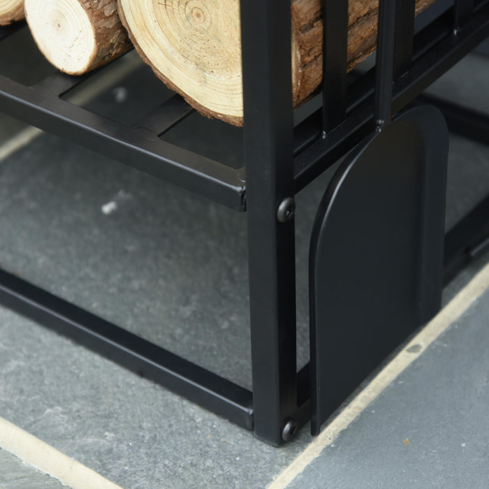 Serviteur de cheminée - porte bûches - range bûches multi accessoires étagère 75L x 30l x 60H cm acier noir