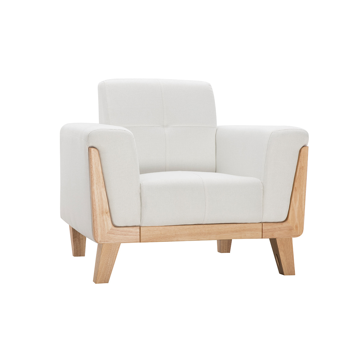 Fauteuil scandinave en tissu blanc cassé et bois clair FJORD