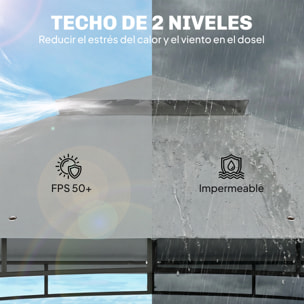 para Jardín 3x3,6 m, Pabellón de Jardín Gazebo con Doble Techo, Paredes de Malla, UPF50+, Estructura de Metal, Carpa para Exterior, Terraza, Patio, Gris