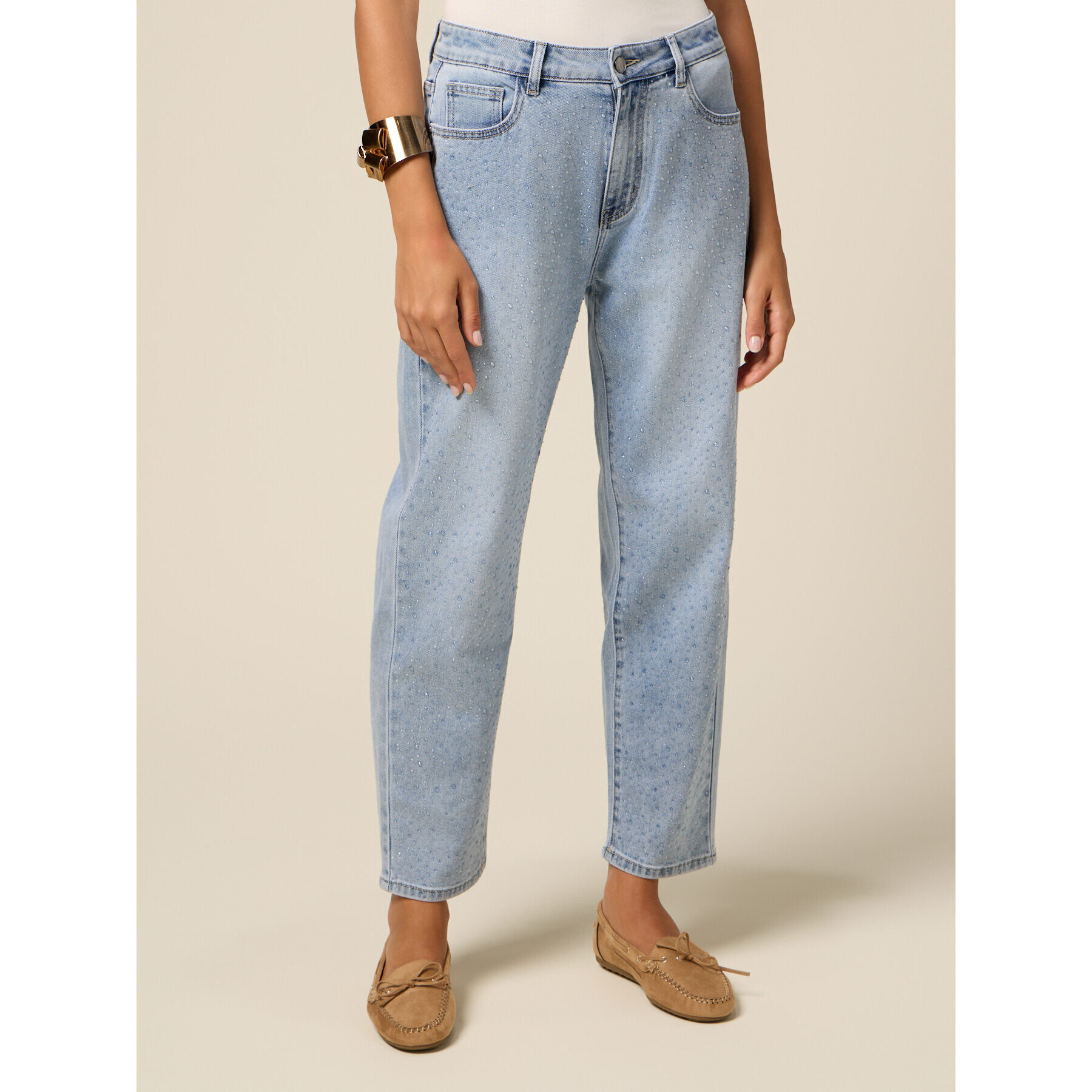 Oltre - Jeans regular con micro cristalli - Azzurro