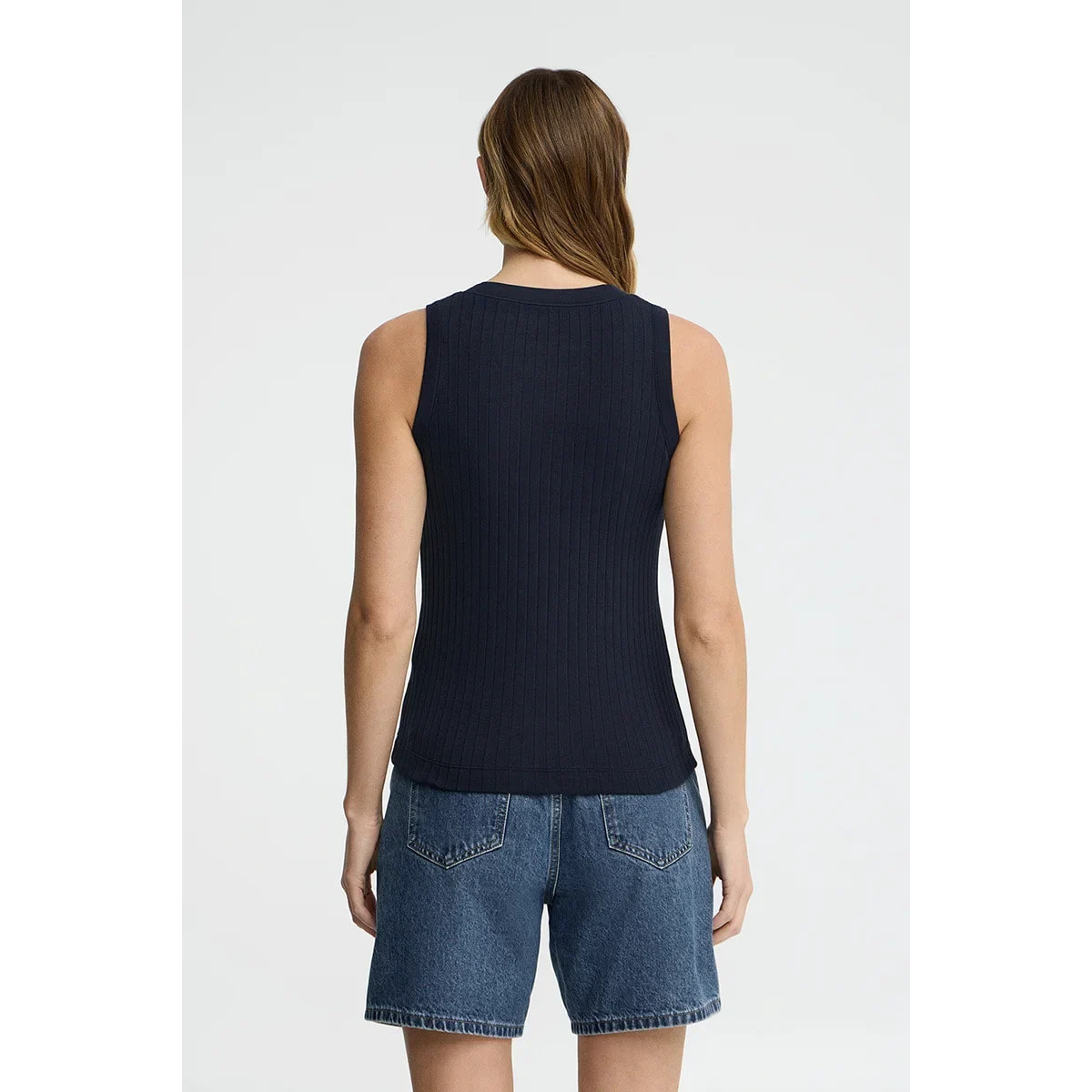 Camiseta sin mangas azul marino de canalé con logo Polo Club
