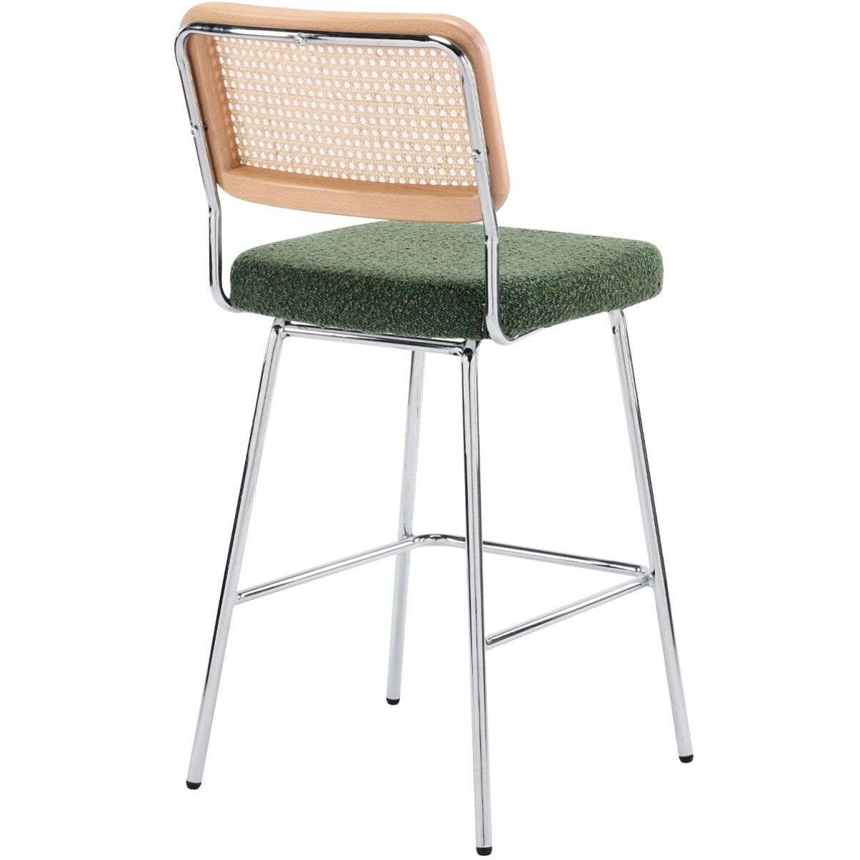 Lot de 2 chaises de bar en cannage et tissu bouclé, piètement chromé - MUSE