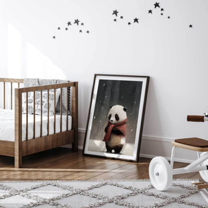 Affiche enfant panda sous la neige  Affiche sous cadre noir