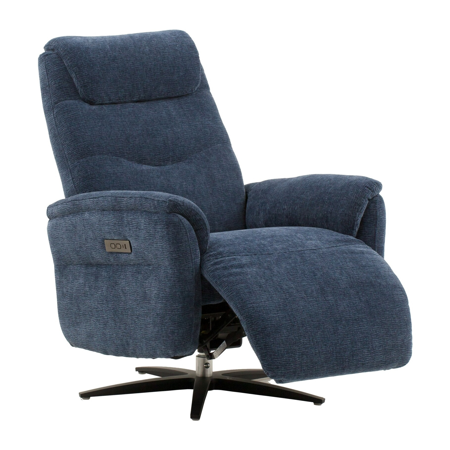 Poltrona reclinabile elettrica OSLO in tessuto blu e base in metallo nero