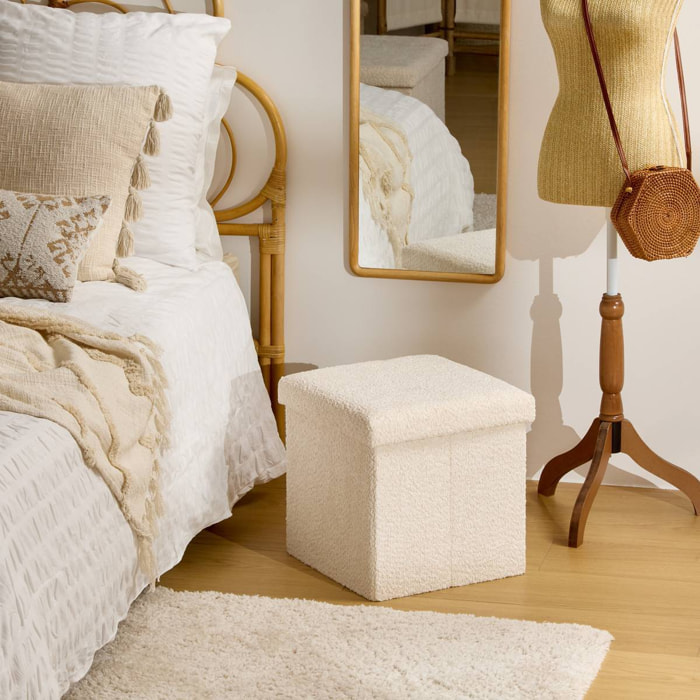 Pouf Pliable Coffre Soana en bouclette Ivoire 38x38cm