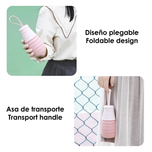 Bottiglia sportiva pieghevole in silicone. 250 a 500ml, senza BPA, tappo a vite in PP.