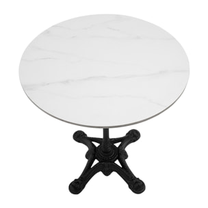 Table bistrot ronde en pierre minérale et métal noir D60 cm CONTY