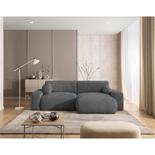 Constance - Canapé d'angle réversible 4 places convertible avec coffre en velours texturé - Gris