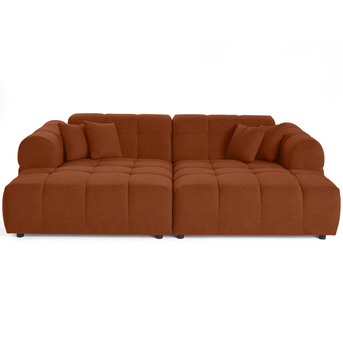 Ray - canapé droit 4 places avec double méridienne - assise profonde - en tissu texturé - Rouille